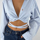 Chemise upcyclée cache-cœur bleu clair