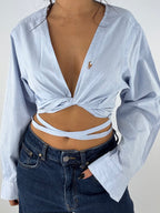 Chemise upcyclée cache-cœur bleu clair