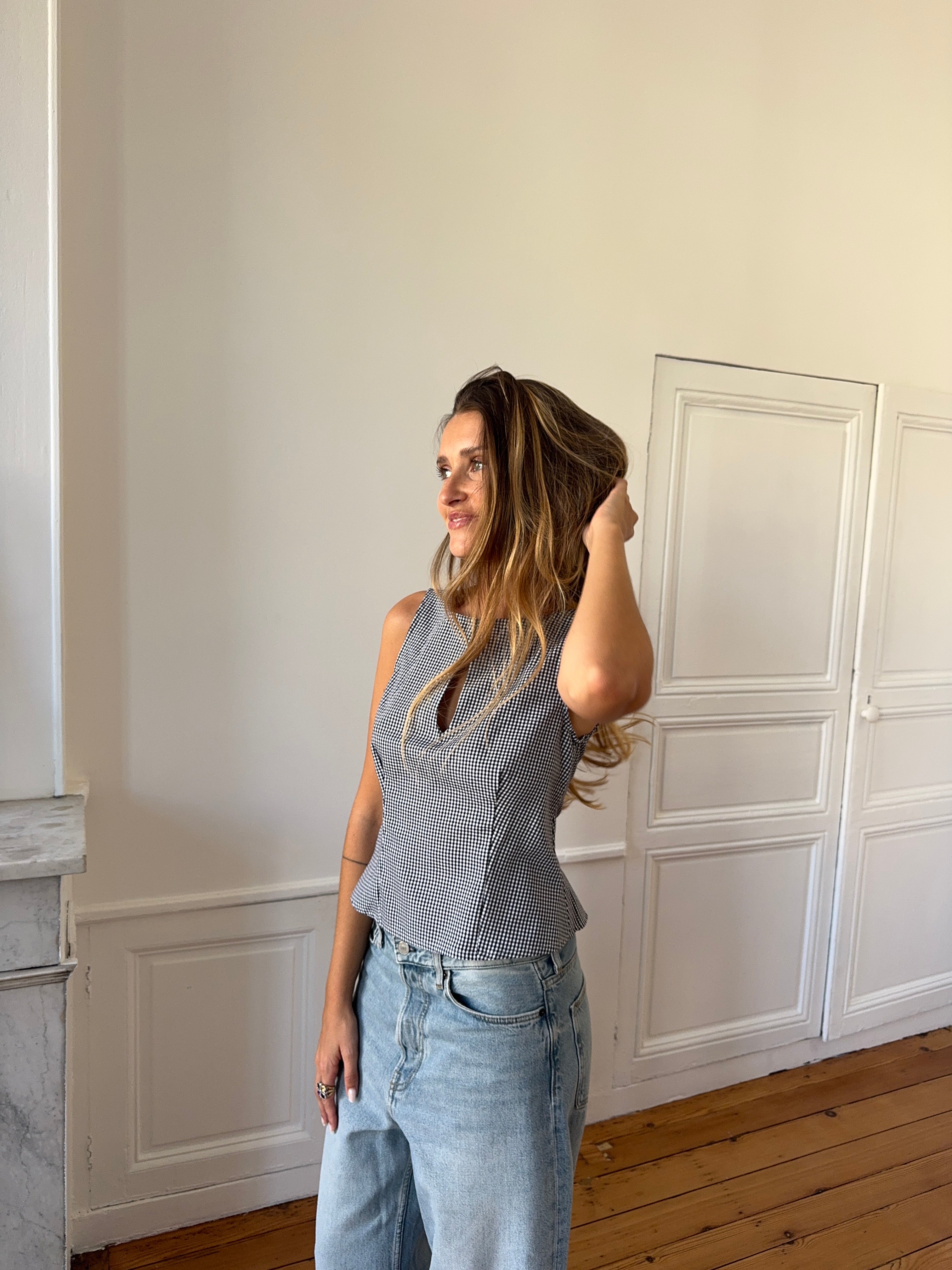 Top dos nu upcyclé vichy - M