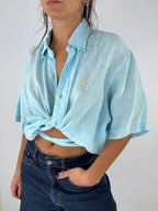 Chemisette upcyclée dos nu lin ciel