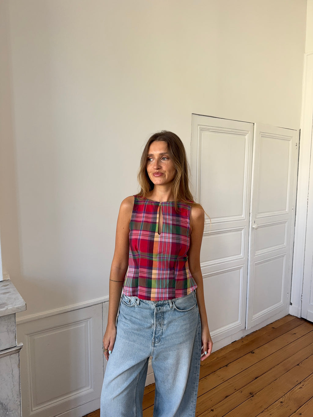 Top dos nu upcyclé à carreaux - XS