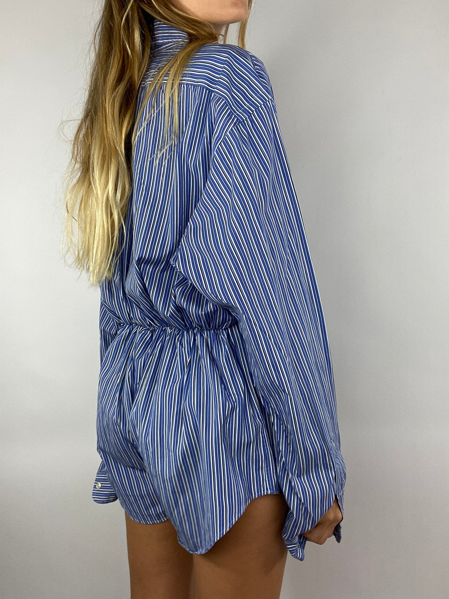 Upcycled blue striped jumpsuit