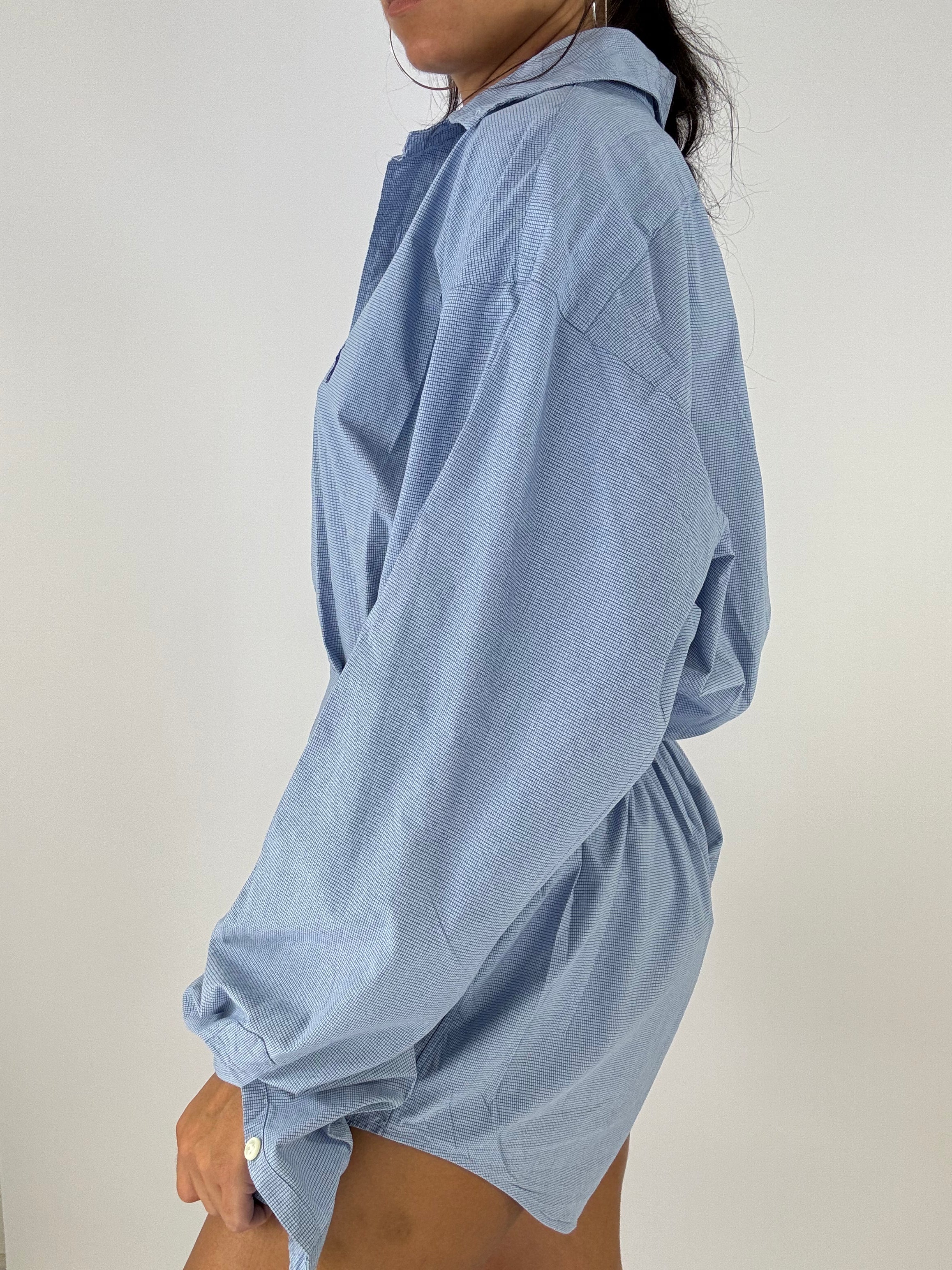 Combinaison upcyclée bleu clair à petits carreaux