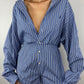 Upcycled blue striped jumpsuit