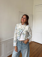 Veste courte upcyclée à fleurs - S