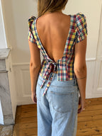 Top dos nu upcyclé à carreaux - S