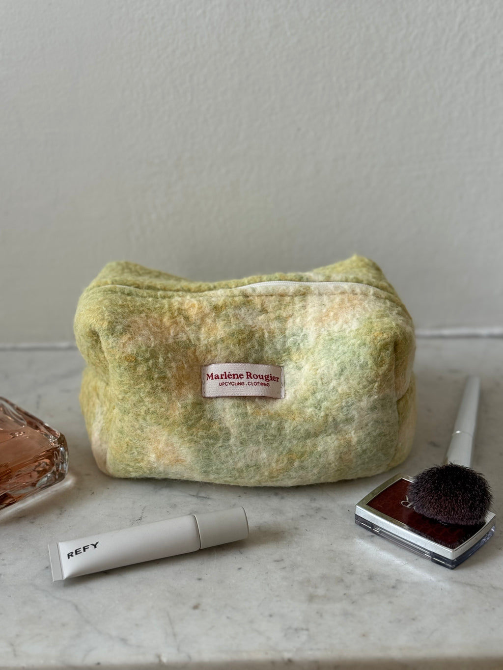 Trousse upcyclée laine vert clair vintage - petite