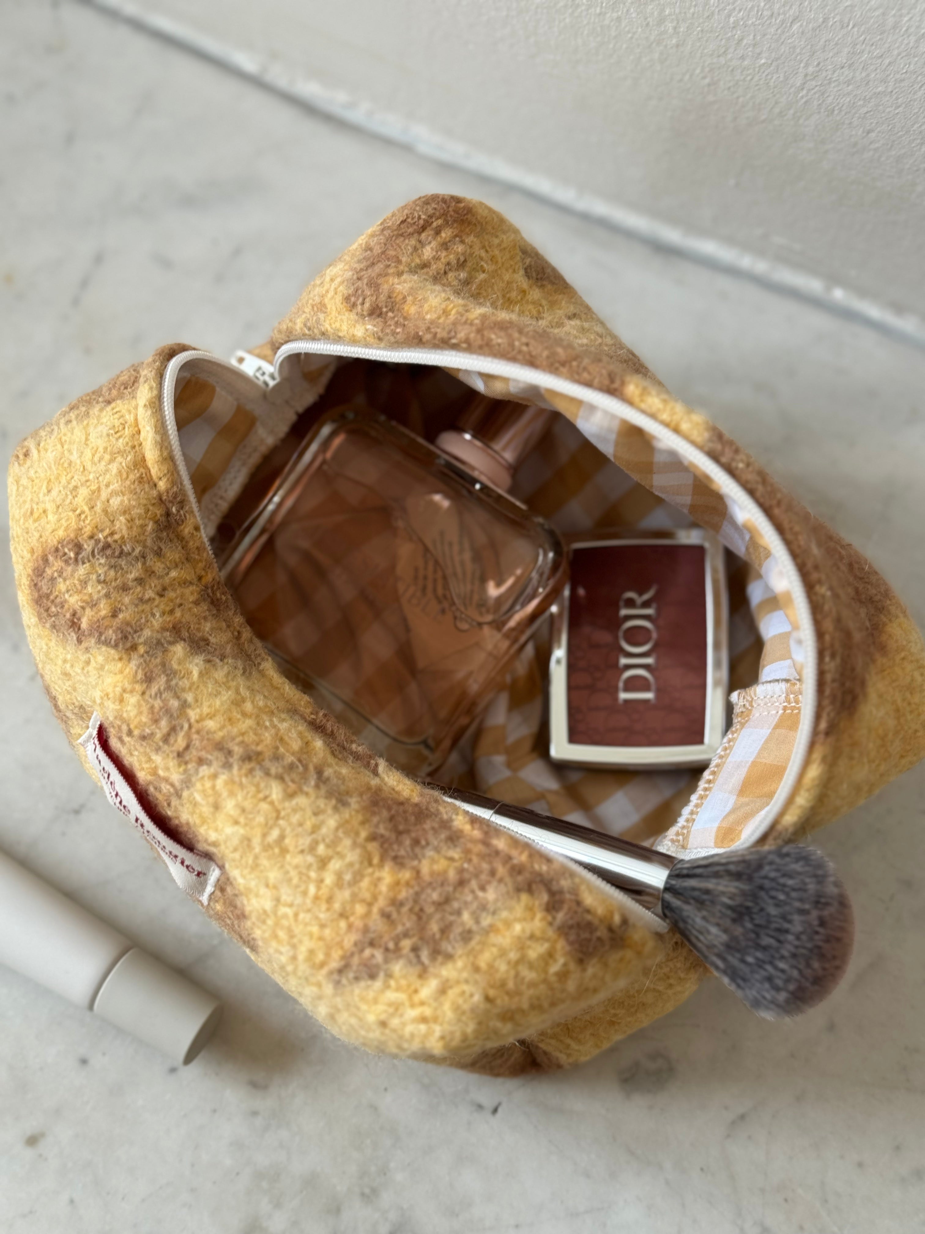 Trousse upcyclée laine à motifs vintage - petite