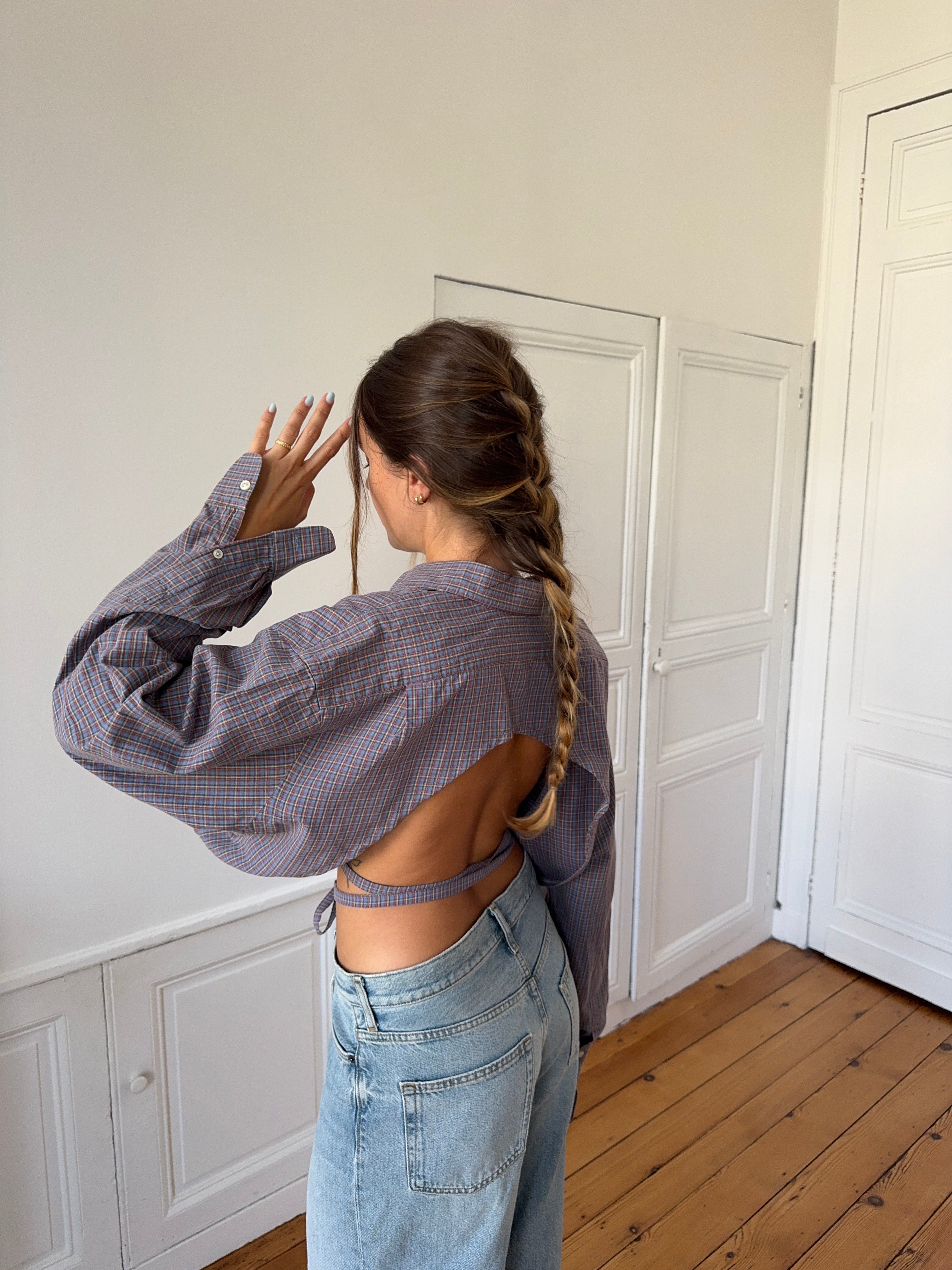Chemise upcyclée dos nu à carreaux - S/M