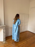 Veste longue upcyclée satinée bleue - M