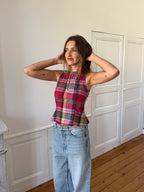 Top dos nu upcyclé à carreaux - XS
