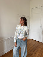 Veste courte upcyclée à fleurs - S