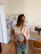 Veste courte upcyclée satinée rose - M
