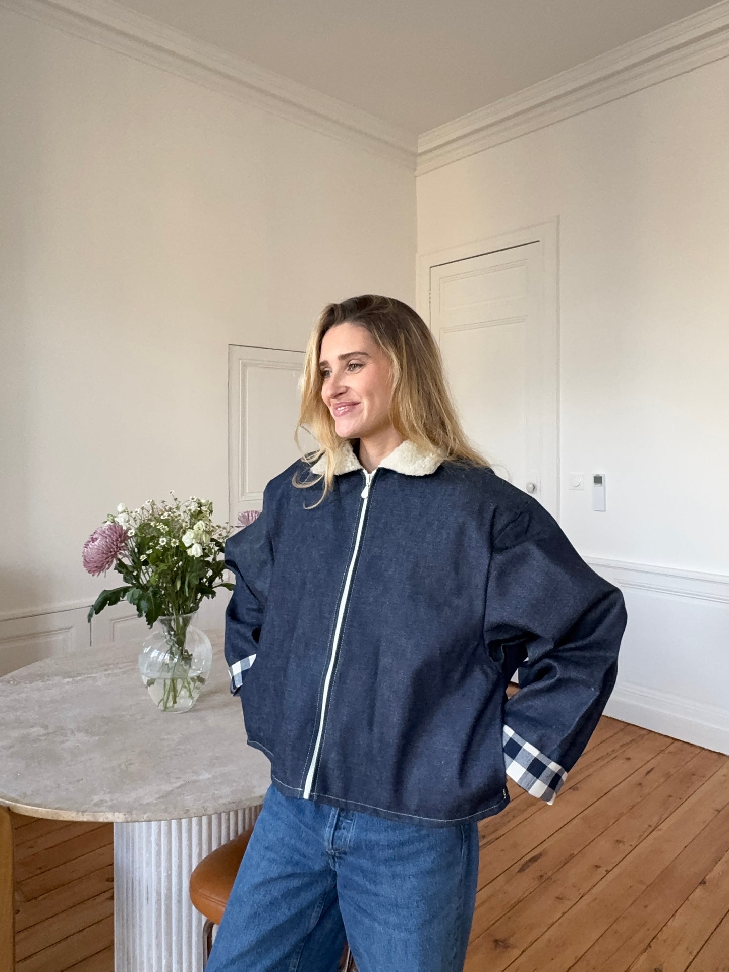 Veste denim vichy bleu