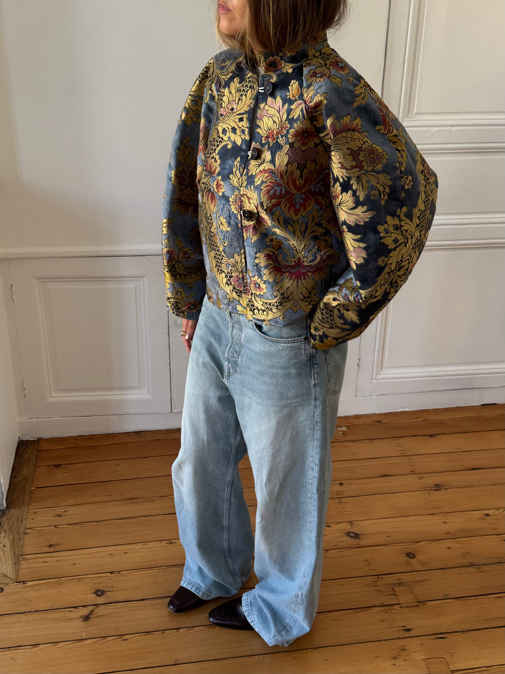 Veste fine upcyclée à motifs