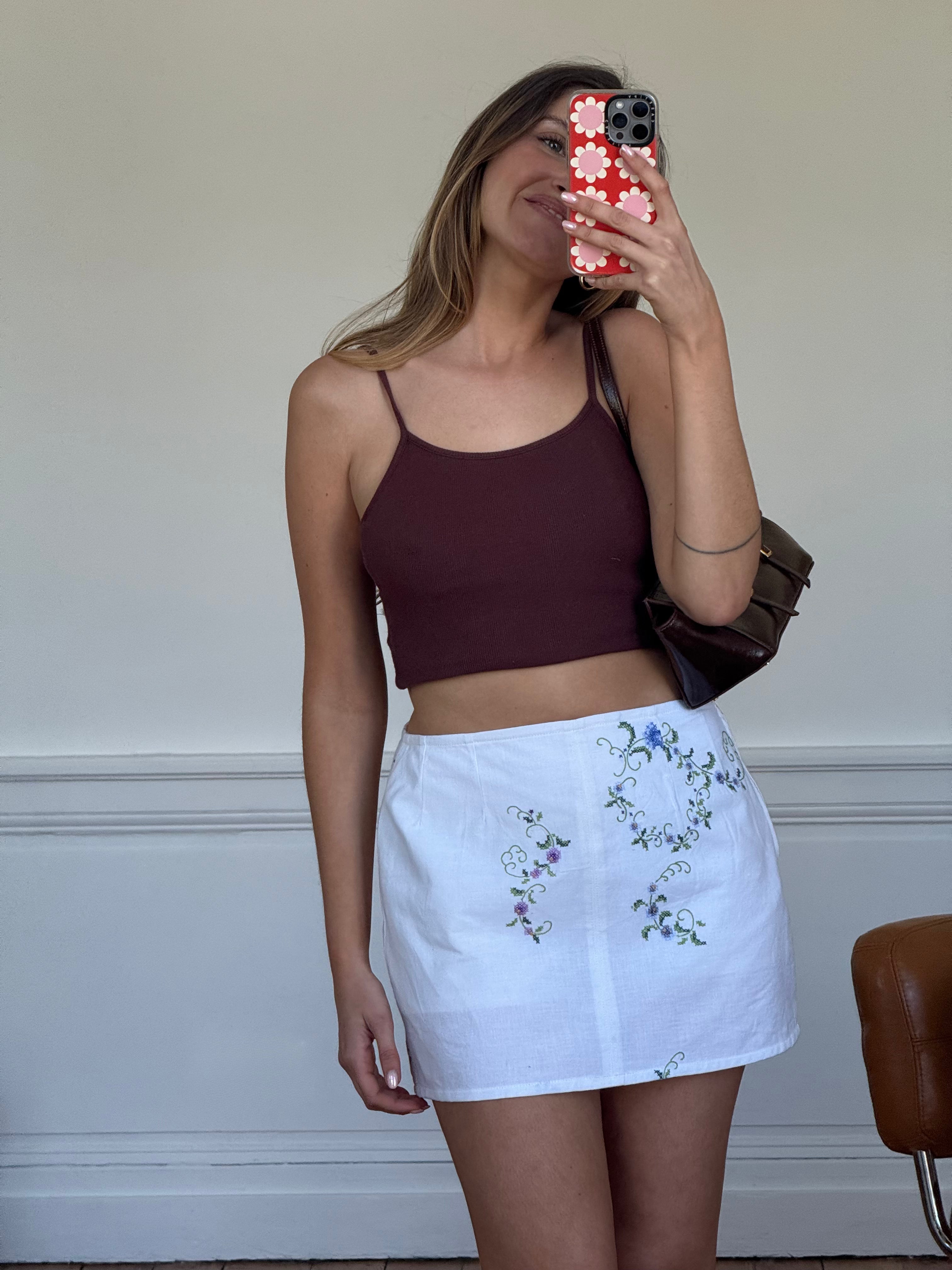 Jupe-short blanche à motifs vintage