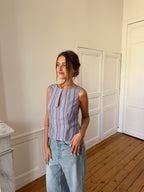 Top dos nu upcyclé rayé - L