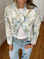 Veste courte upcyclée à fleurs - S