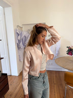 Veste courte upcyclée satinée rose - M
