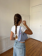 Sac upcyclé à rayures marine et perles