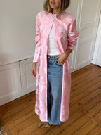 Veste longue upcyclée satinée rose - S/M