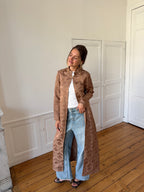 Veste longue upcyclée satinée cuivrée - S