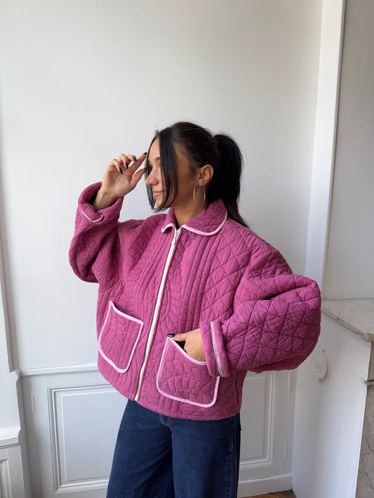 Veste upcyclée matelassée framboise