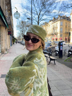 Chapeau upcyclé laine verte à motifs vintage