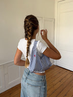 Sac upcyclé à rayures marine et perles