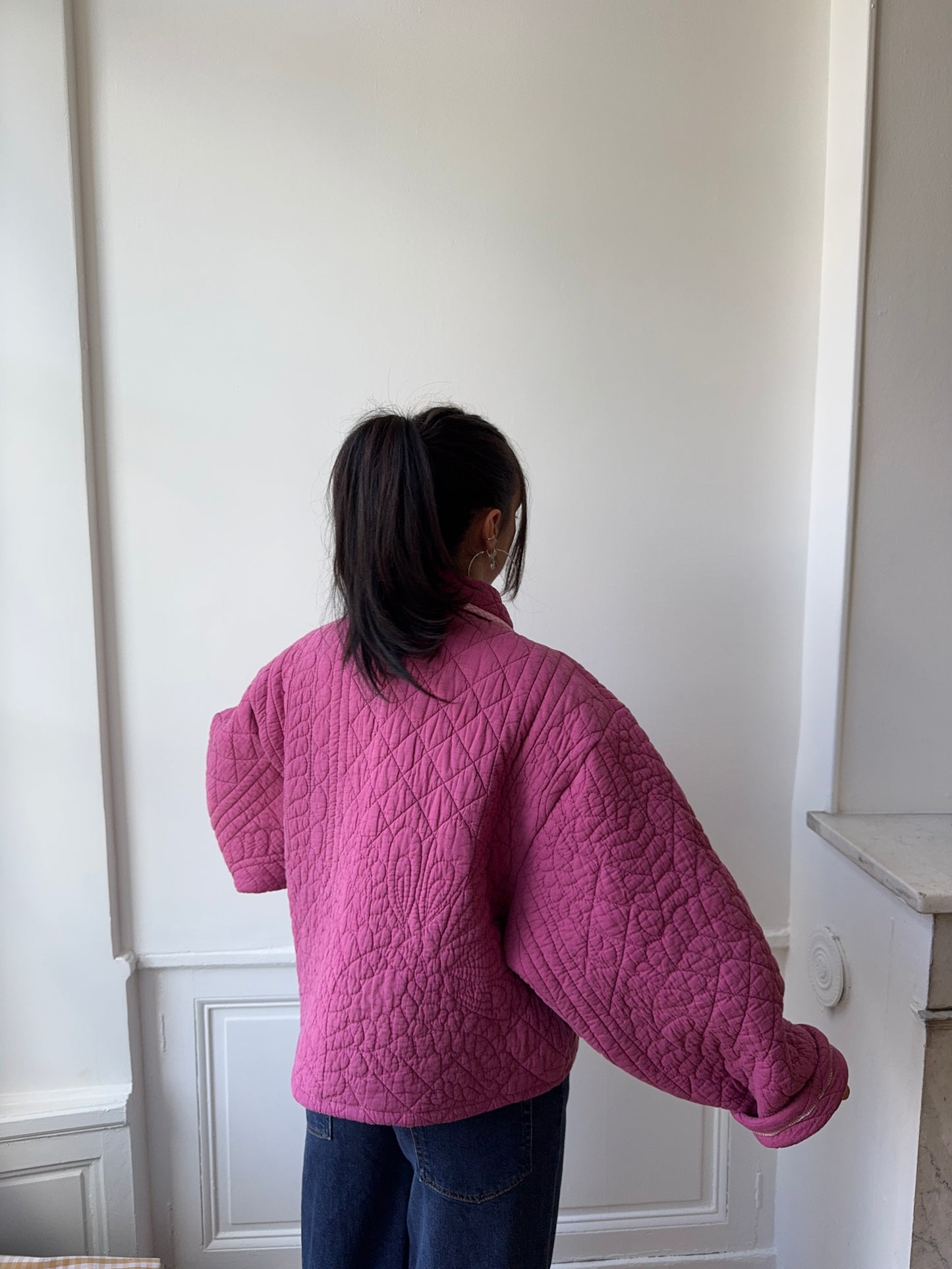 Veste upcyclée matelassée framboise