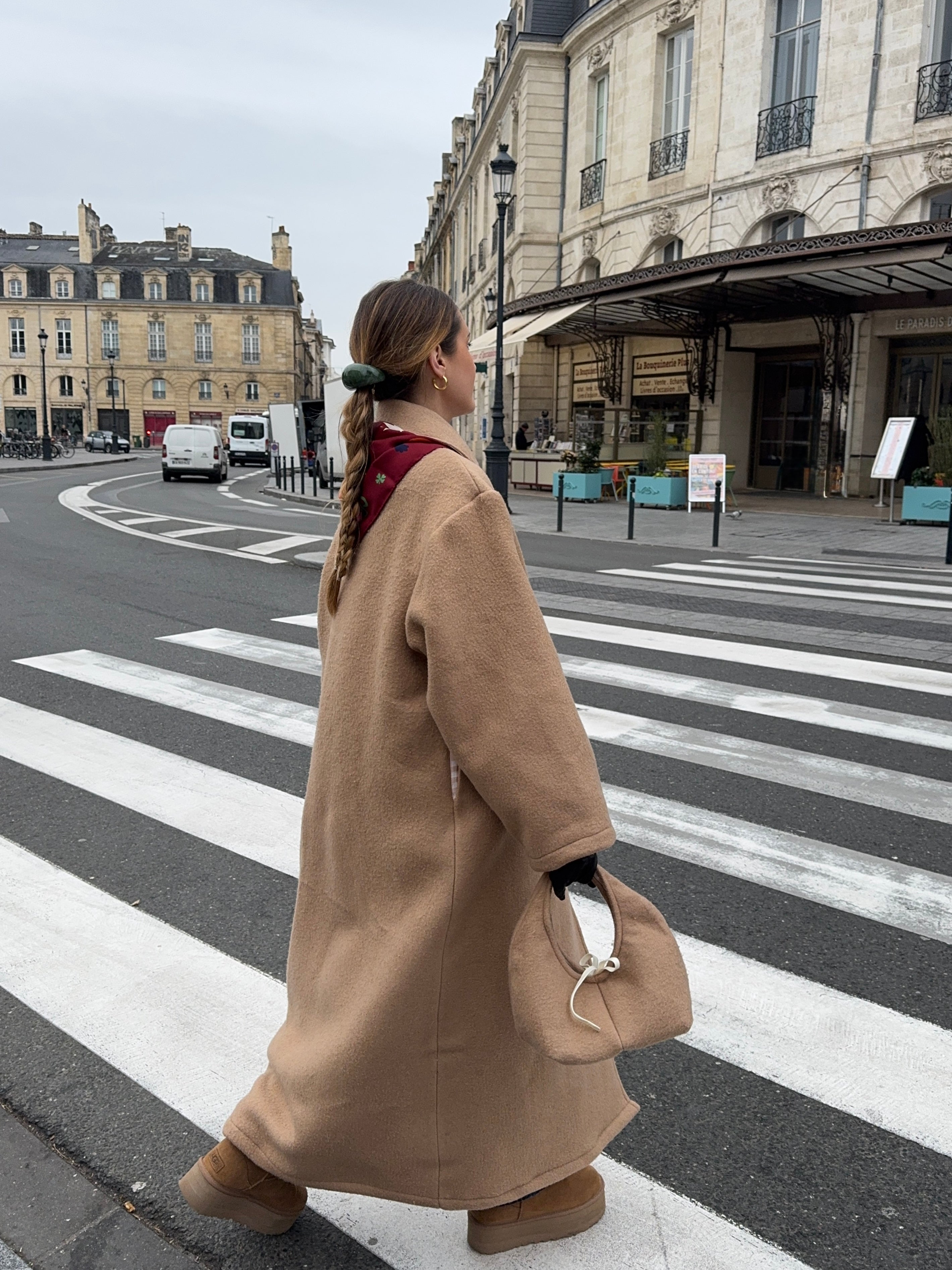 Manteau long upcyclé laine marron clair vintage