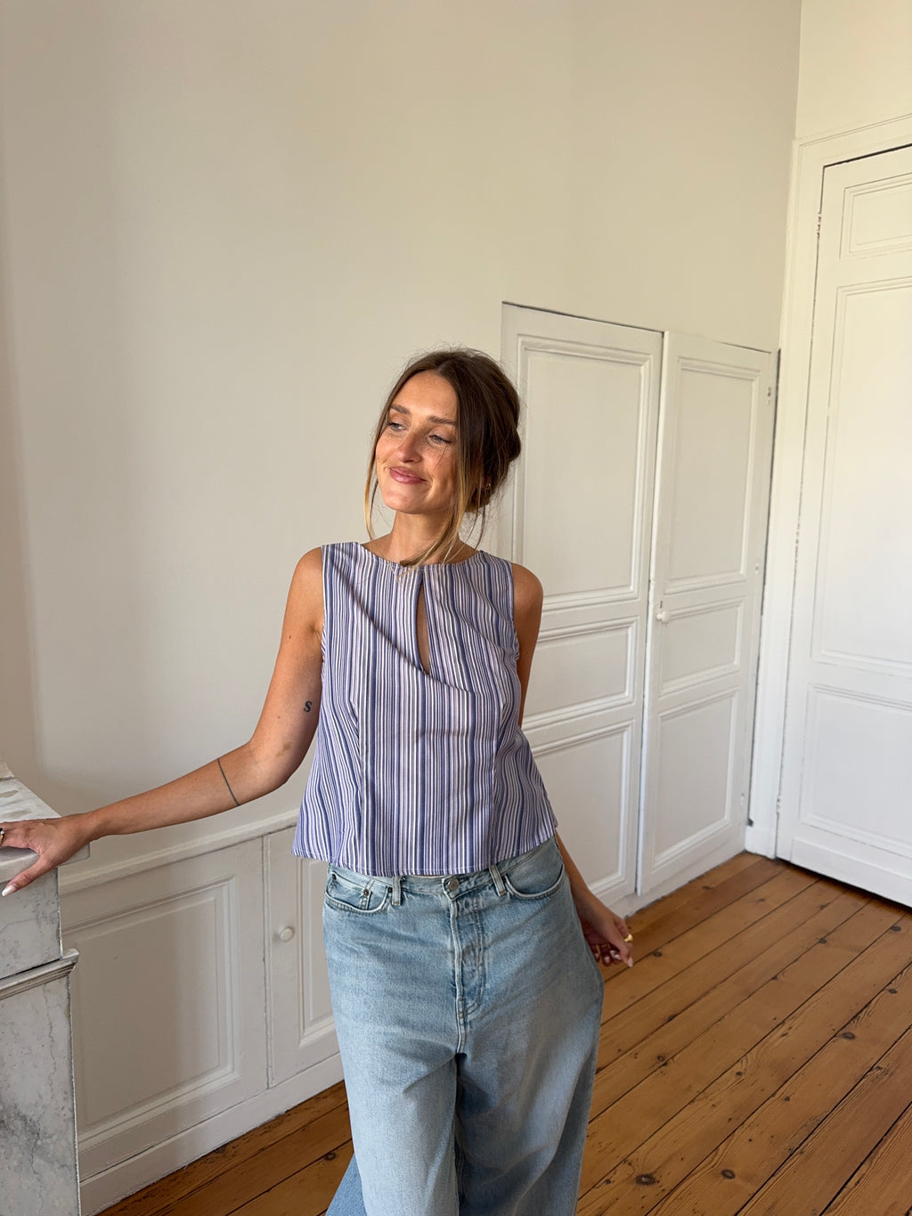 Top dos nu upcyclé rayé - L