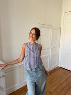 Top dos nu upcyclé rayé - L