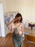 Veste courte upcyclée satinée rose - M