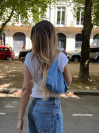 Sac upcyclé denim et perles vintage - petit