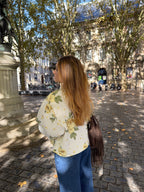 Veste upcyclée matelassée blanche à fleurs jaunes