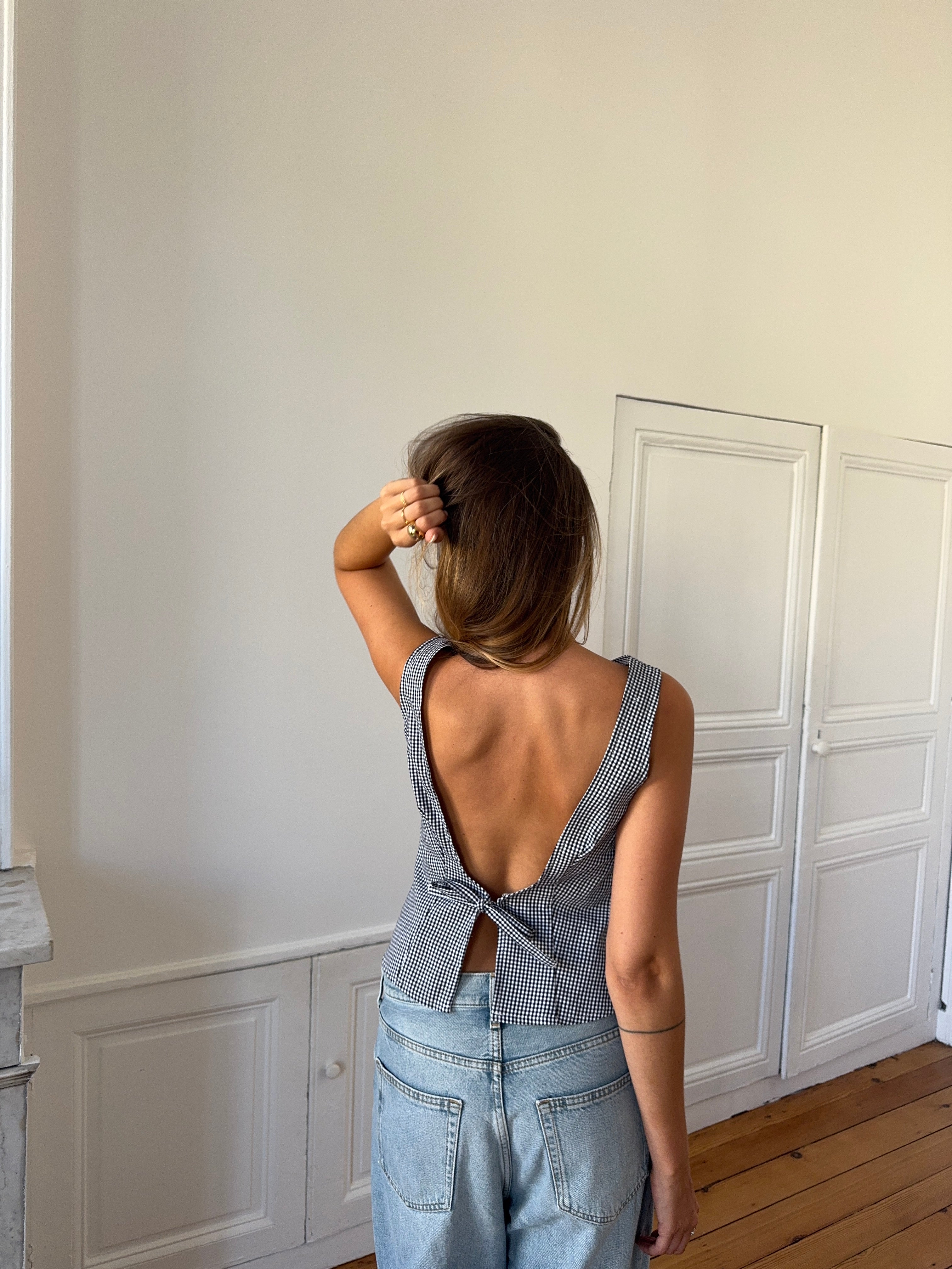 Top dos nu upcyclé vichy - M