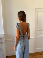 Top dos nu upcyclé à carreaux - M