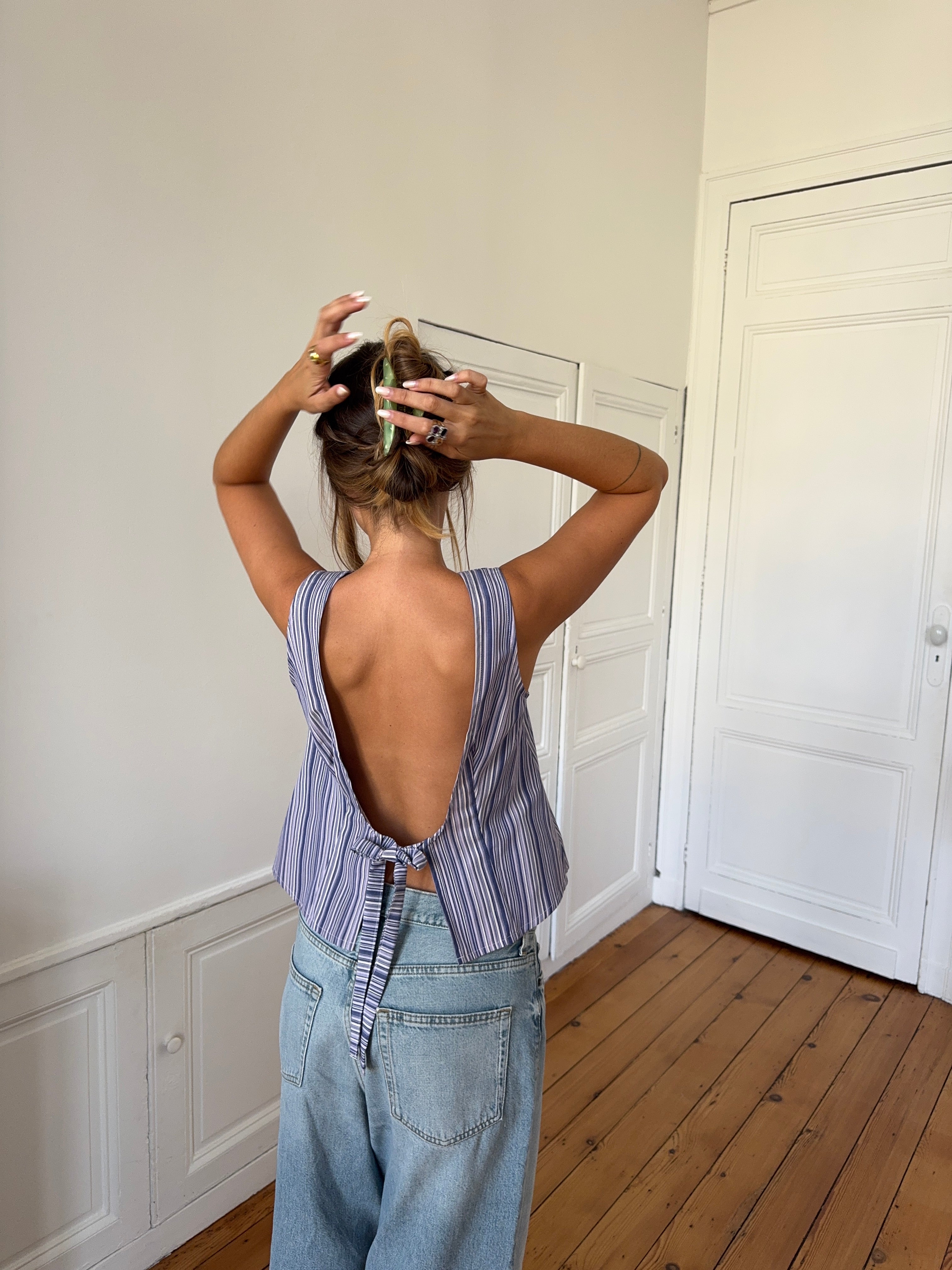 Top dos nu upcyclé rayé - L