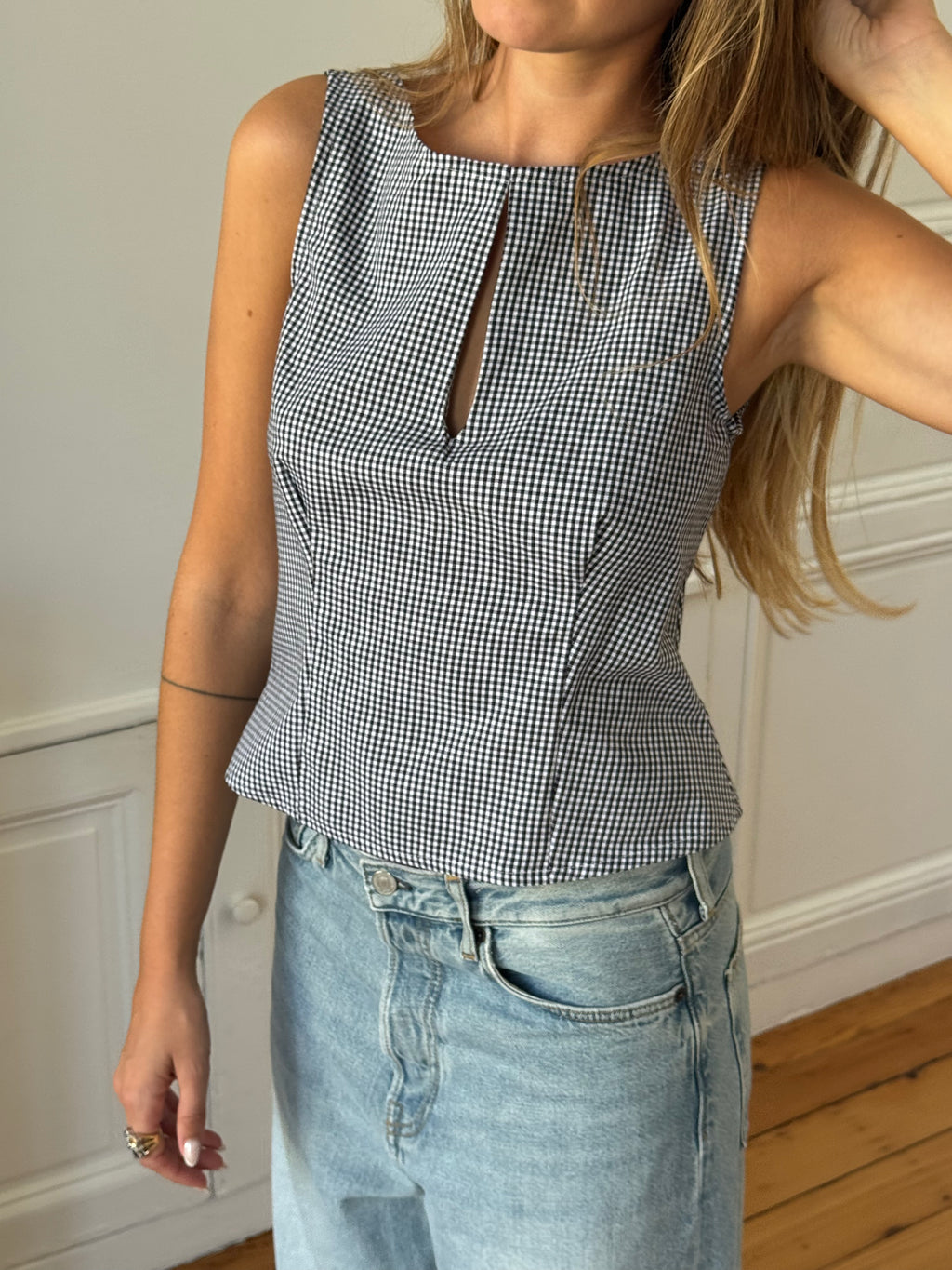 Top dos nu upcyclé vichy - M
