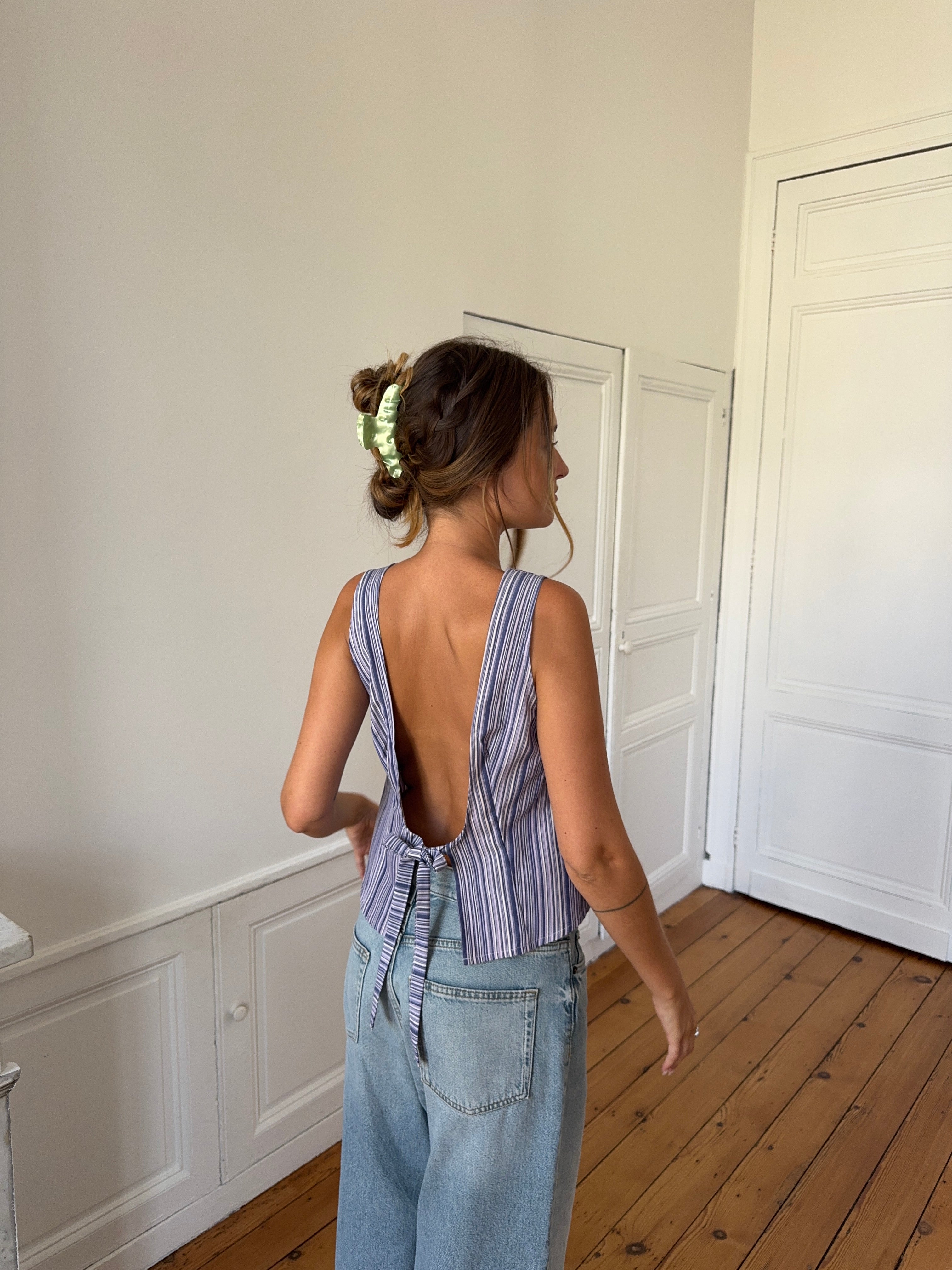 Top dos nu upcyclé rayé - L