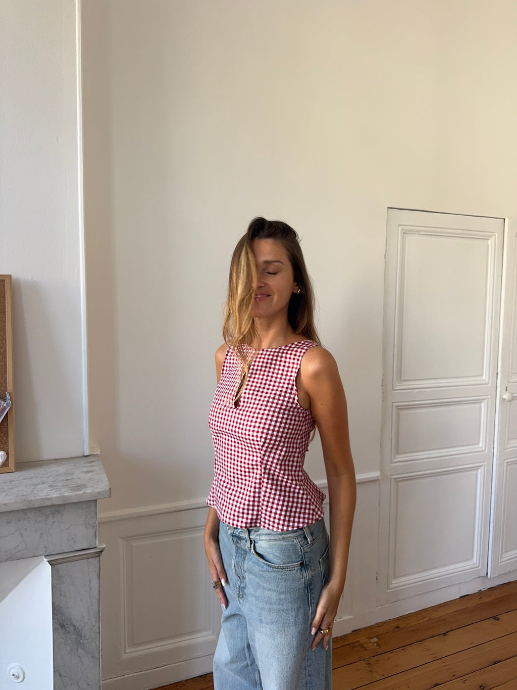 Top dos nu vichy rouge