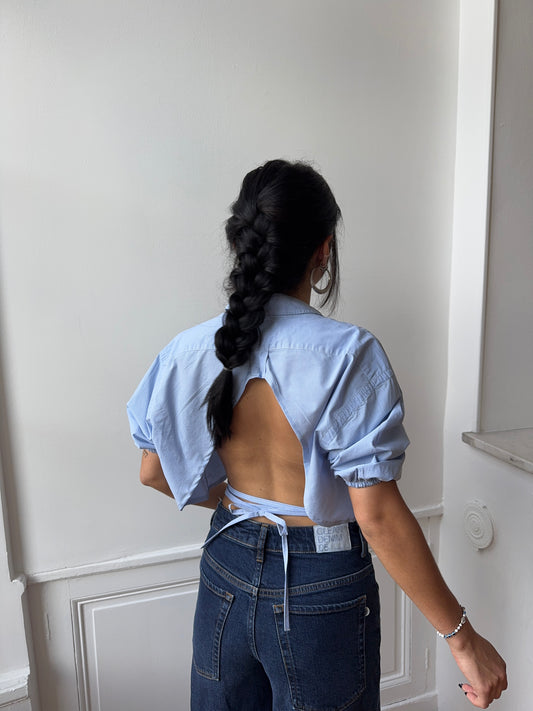 Chemisette upcyclée dos nu vichy