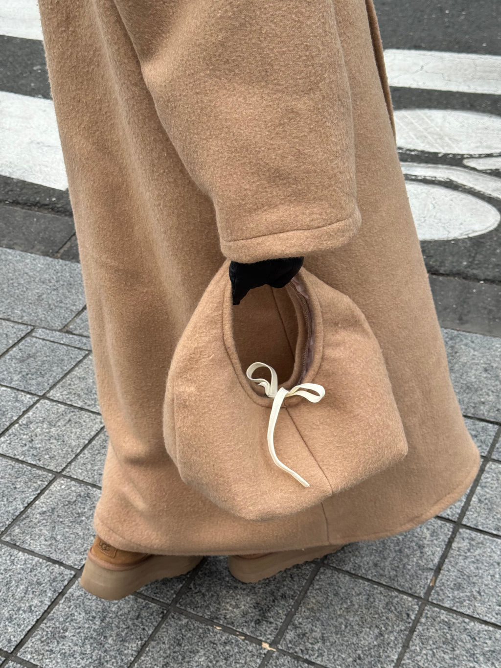 Sac upcyclé laine marron clair vintage - petit