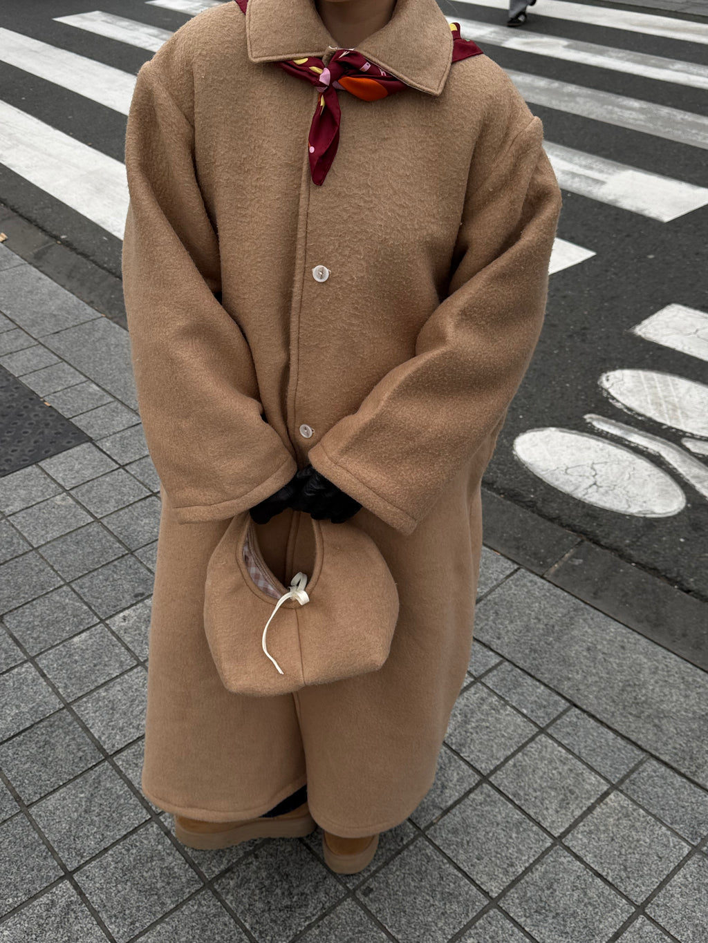 Sac upcyclé laine marron clair vintage - petit