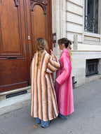 Manteau long upcyclé laine à rayures colorées