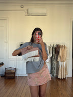 Jupe-short upcyclée satinée cuivrée