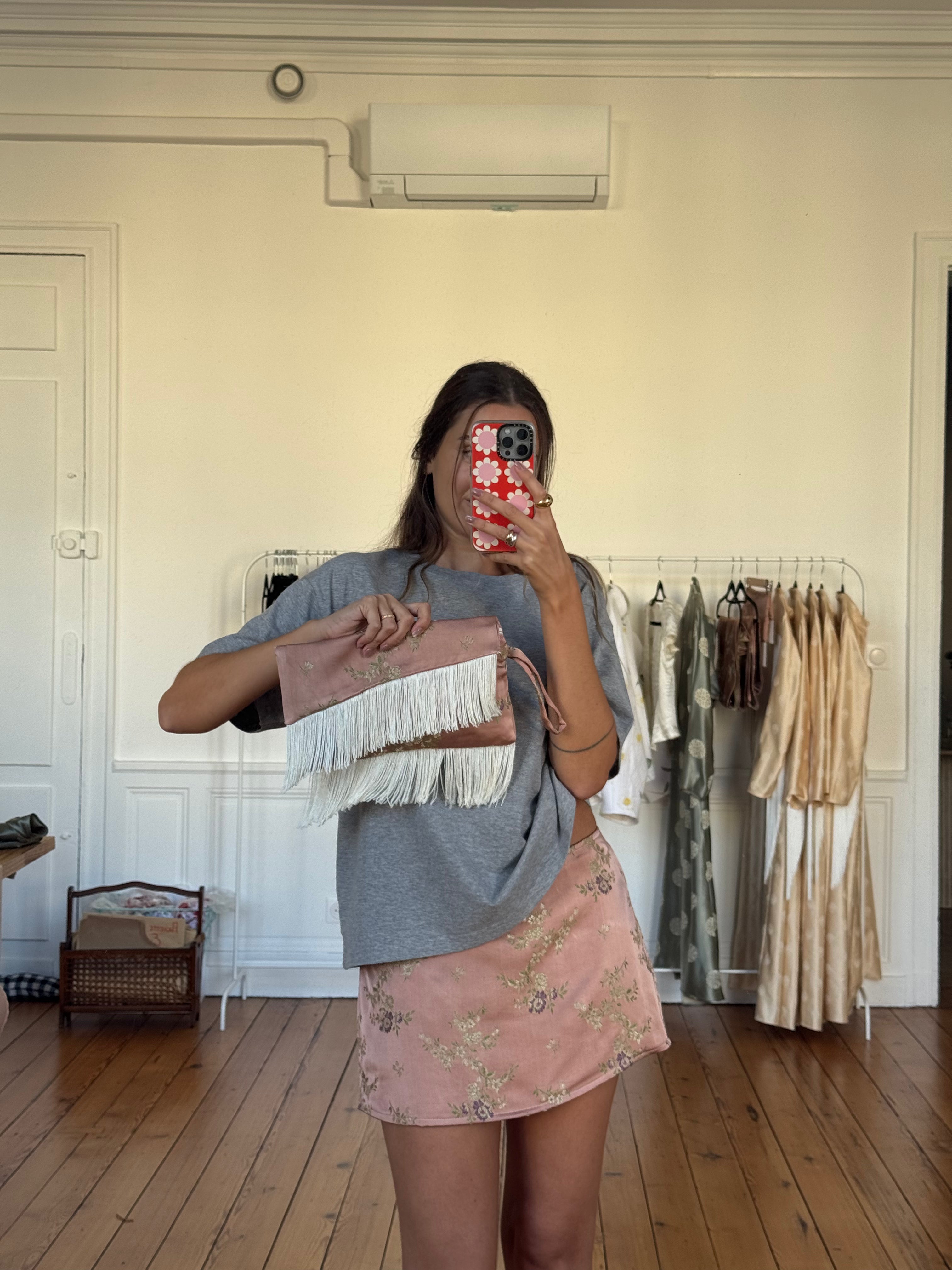 Jupe-short upcyclée satinée cuivrée