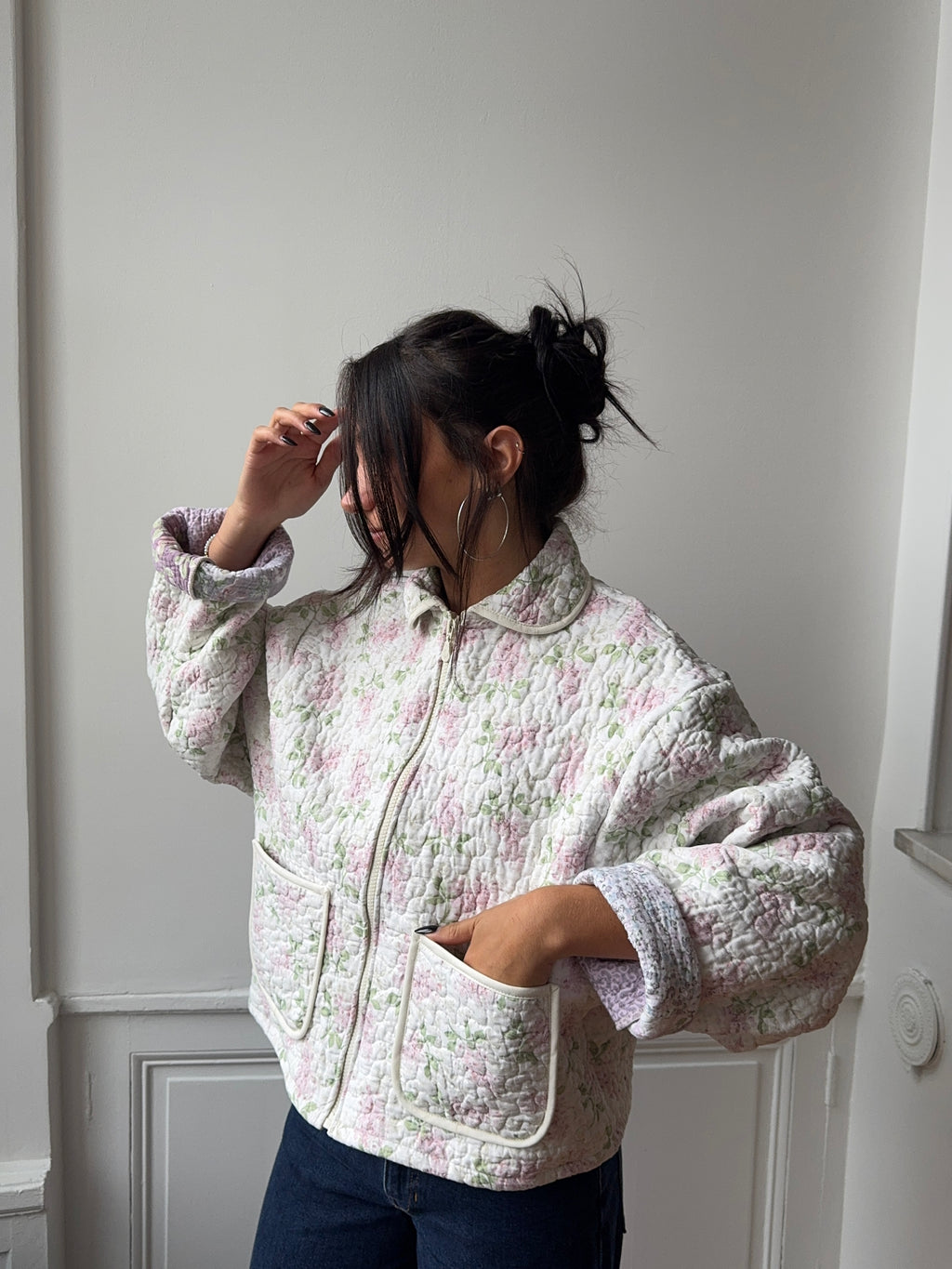 Veste upcyclée matelassée fleurie