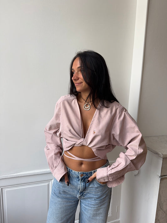 Chemise upcyclée cache-cœur rosée